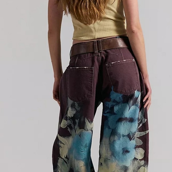 We The Free Floral Print Brown Good Luck Barrel Jeans, *25 *NWOT, RETAIL 148 - Picture 5 of 5